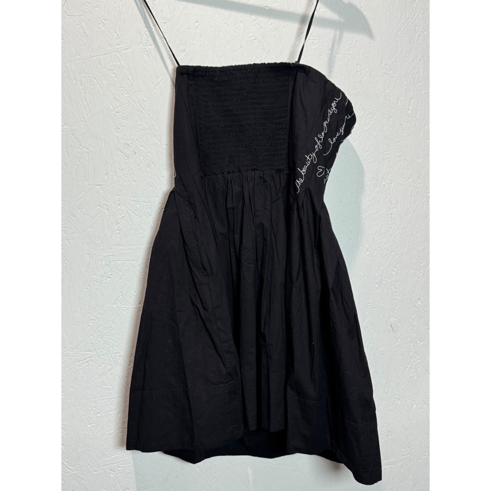 NWT Anthropologie Maeve Love Script Strapless Mini Dress Black Embroidered M - Picture 9 of 9